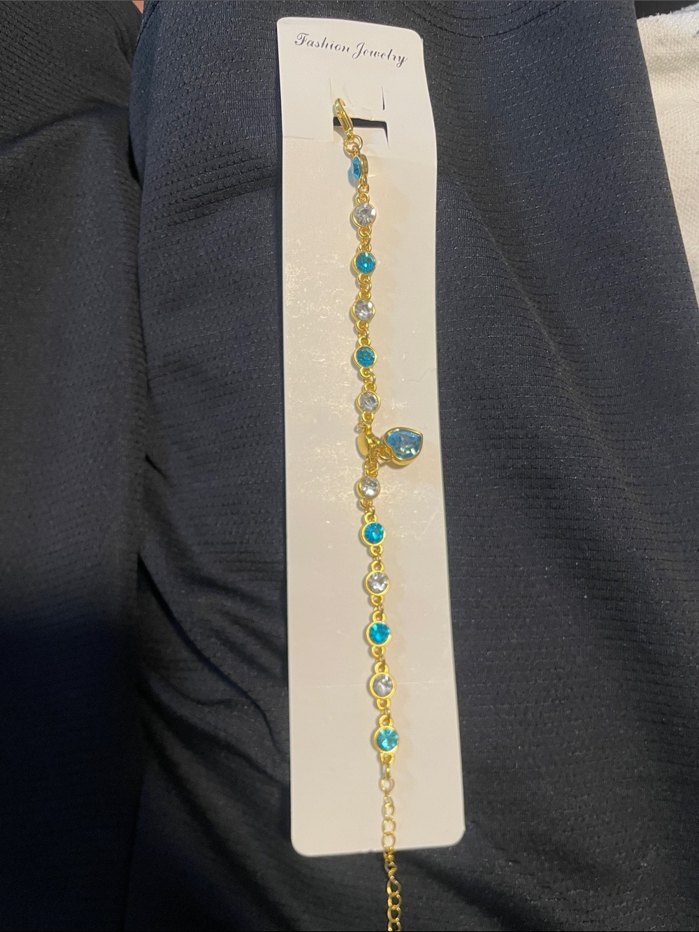 Fashion Jewelry Gold-Tone Bracelet with Aqua Blue and Clear Stones